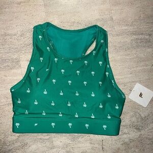NEW FABLETICS Trinity High Impact Sports Bra Small Kelly Green Pocket Palm Trees